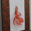 井関睦子作品：金魚(スタンプワーク、壁紙のフレーム）